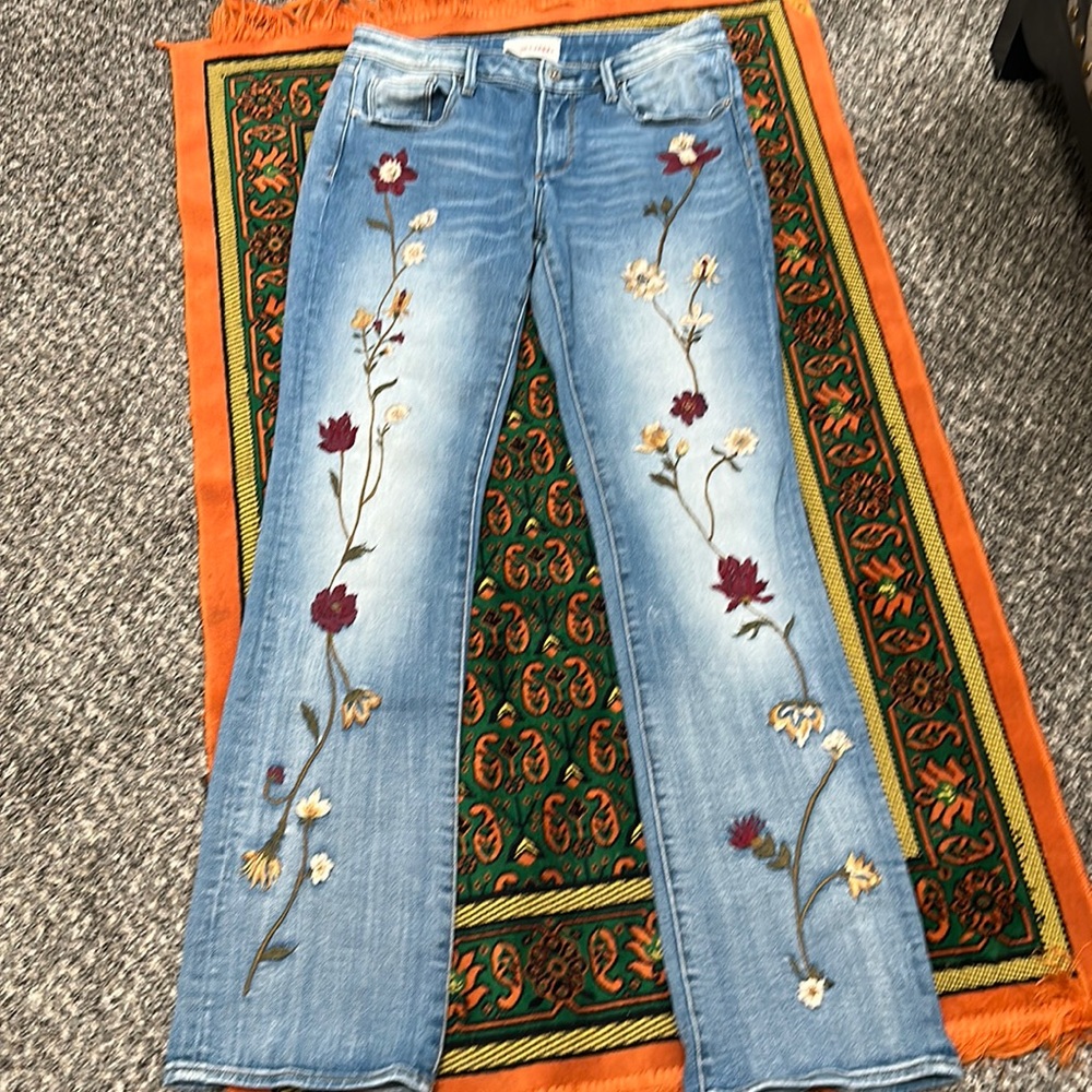 Driftwood Kelly faded embroidered jeans with distressing